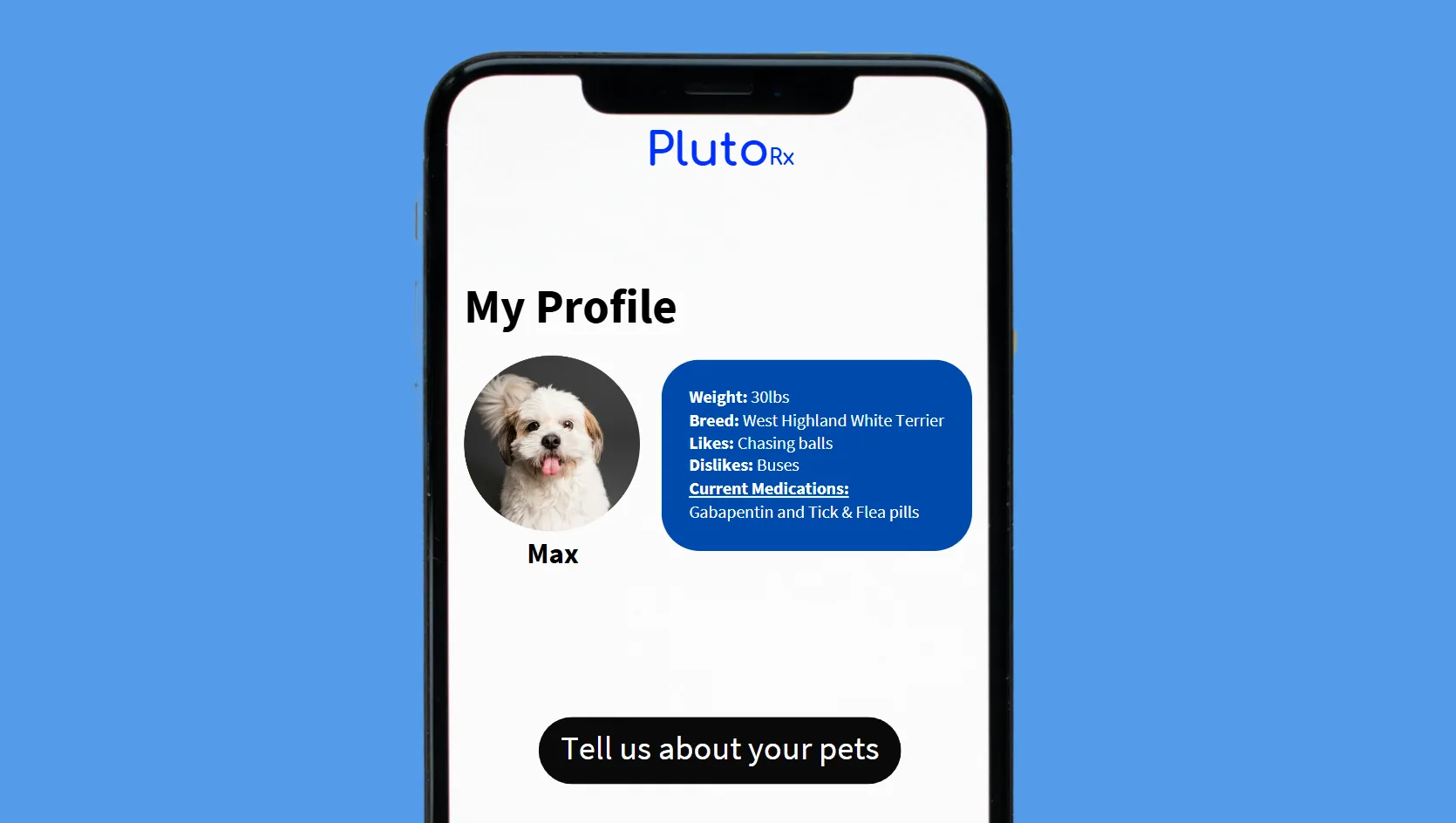 A person creating their pet profile on their phone.