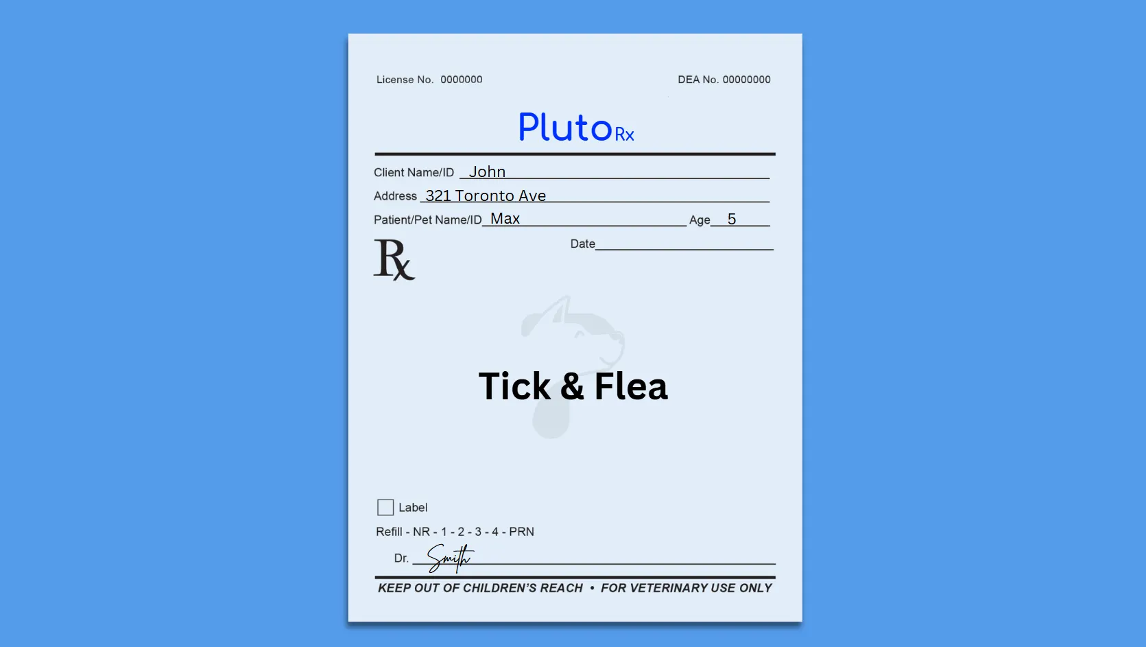 A prescription for a pet.